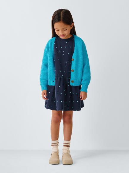 John Lewis Kids' Spot Print Sweater Dress, Blue, Blue