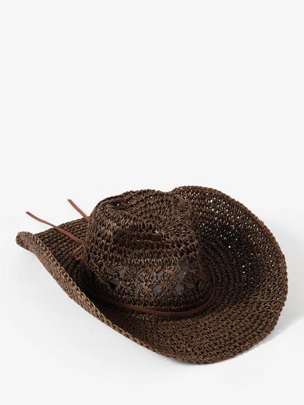 Mint Velvet Straw Cowboy Hat, Brown, Brown