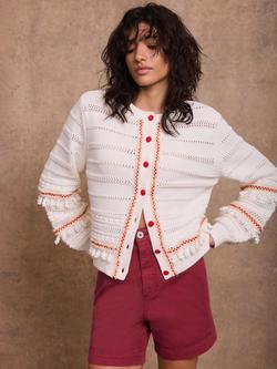 Mint Velvet Open Knit Tassel Cardigan, White/Ivory, White/Ivory