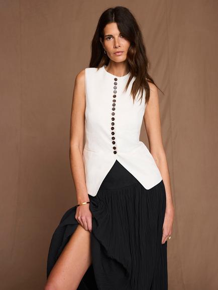 Mint Velvet Linen Blend Longline Waistcoat, Natural Cream