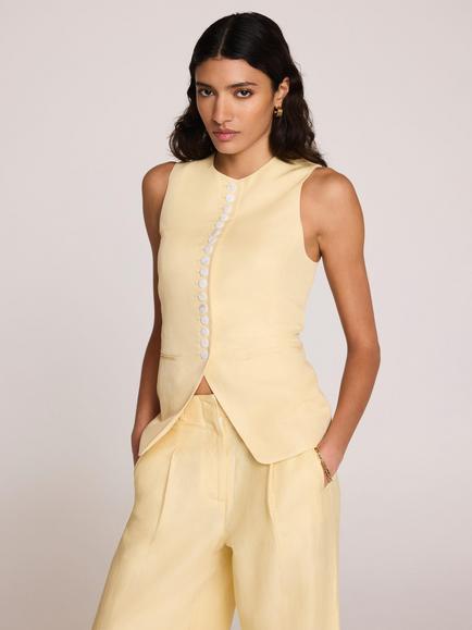 Mint Velvet Linen Blend Longline Waistcoat, Yellow Multi Yellow