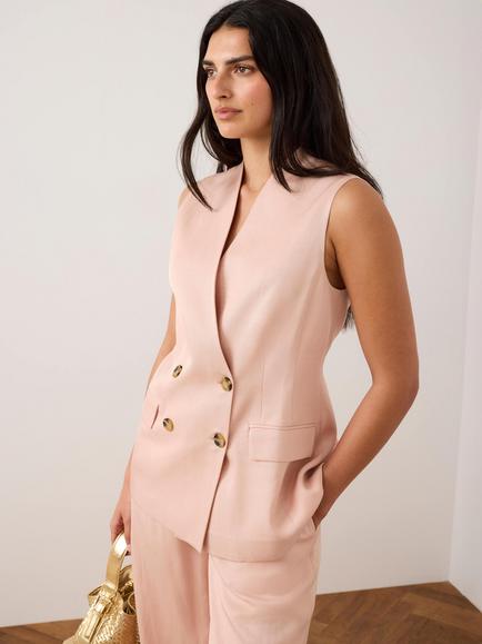 Mint Velvet Linen Blend Longline Waistcoat, Pink Light