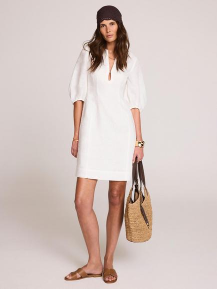 Mint Velvet Linen Mini Dress, White/Ivory - view 2, White Ivory