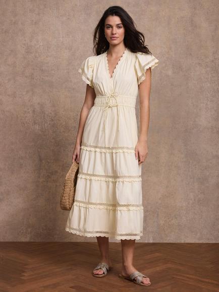 Mint Velvet Cotton Scallop Trim Maxi Dress, Yellow, Yellow