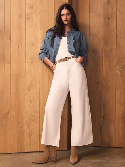 Mint Velvet Ankle Wide Leg Jeans, White Ivory, White Ivory