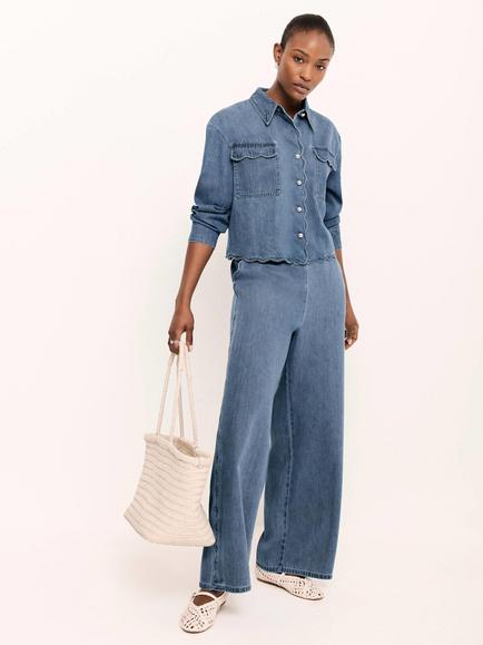 Mint Velvet Scallop Trim Wide Jeans, Blue, Blue