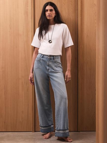 Mint Velvet Turn Up Wide Leg Jeans, Blue, Blue