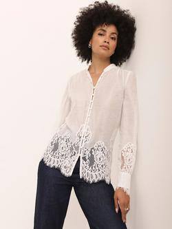 Mint Velvet Lace Detail Sheer Shirt, Natural Cream, Natural Cream