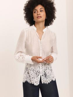 Mint Velvet Lace Detail Sheer Shirt, Natural Cream - view 2, Natural Cream