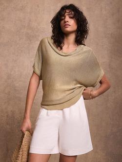 Mint Velvet Metallic Knit Top, Gold - view 2, Gold