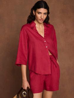 Mint Velvet High Rise Drawstring Pure Linen Shorts, Red