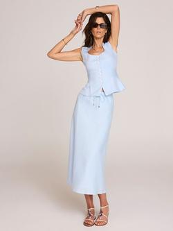 Mint Velvet Linen Bias Midi Skirt, Blue, Blue