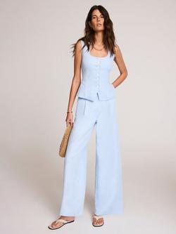 Mint Velvet Linen Blend Wide Leg Trousers, Blue - view 2, Blue