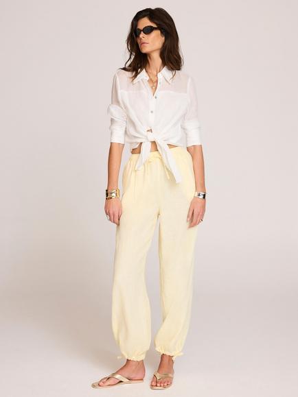 Mint Velvet Linen Balloon Trousers, Yellow - view 2, Yellow