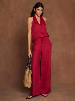 Mint Velvet Drawstring Wide Leg Pure Linen Trousers, Red