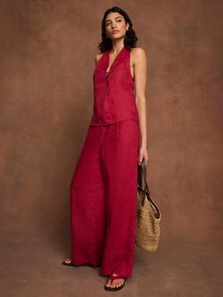 Mint Velvet Drawstring Wide Leg Pure Linen Trousers - view 2, Red