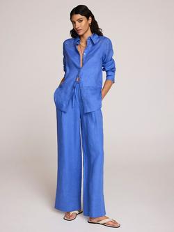 Mint Velvet Drawstring Wide Leg Pure Linen Trousers, Blue