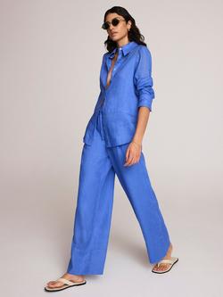 Mint Velvet Drawstring Wide Leg Pure Linen Trousers - view 2, Blue