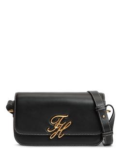 Tommy Hilfiger Logo Plaque Crossbody Leather Bag, Black, Black