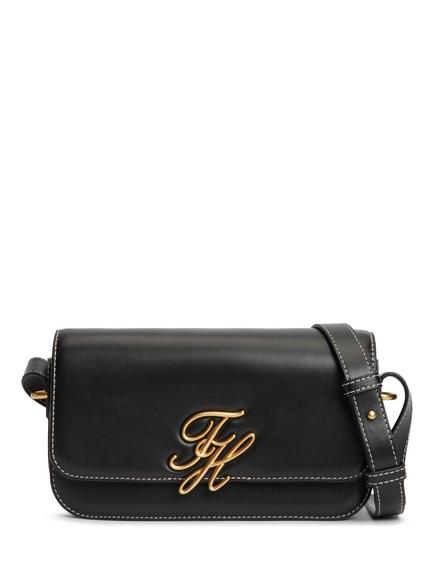 Tommy Hilfiger Logo Plaque Crossbody Leather Bag, Black, Black