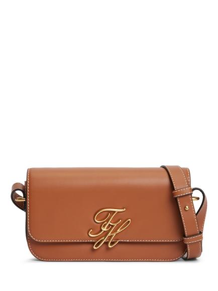 Tommy Hilfiger Logo Plaque Crossbody Leather Bag, Brown, Brown