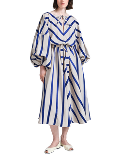 palmer//harding Sonnet Stripe Linen Blend Dress, White/Blue, White/Blue