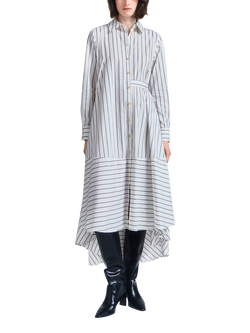 palmer//harding Prosperity Long Sleeve High Low Striped Hem Dress, White/Brown, White/Brown