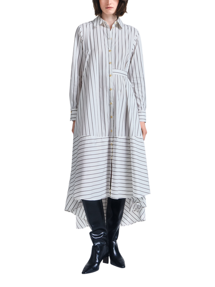 palmer//harding Prosperity Long Sleeve High Low Striped Hem Dress, White/Brown, White/Brown