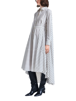 palmer//harding Prosperity Long Sleeve High Low Striped Hem Dress, White/Brown - view 2, White/Brown