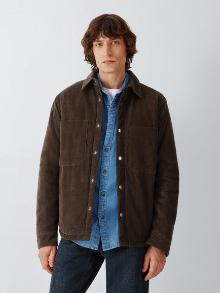 John Lewis Cotton Regular Fit Padded Overshirt, Ganache, Ganache