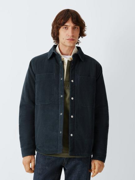 John Lewis Cotton Regular Fit Padded Overshirt Shirt, Navy, Navy