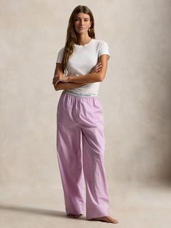 Polo Ralph Lauren Stripe Jersey Pyjama Bottoms, White/Violet Meadow, White/Violet Meadow