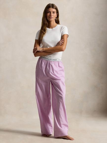 Polo Ralph Lauren Stripe Jersey Pyjama Bottoms, White/Violet Meadow, White/Violet Meadow