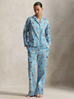Polo Ralph Lauren Madison Bear Button Down Long Pyjama Set, Aqua Mist Bear, Aqua Mist Bear