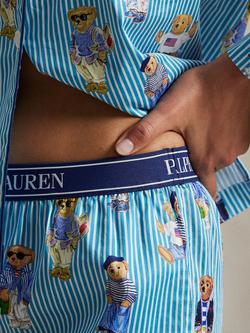 Polo Ralph Lauren Madison Bear Button Down Long Pyjama Set, Aqua Mist Bear - view 2, Aqua Mist Bear