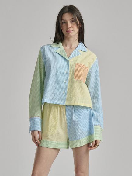 Polo Ralph Lauren Colour Block Seersucker Button Down Short Pyjama Set, Multi, Multi