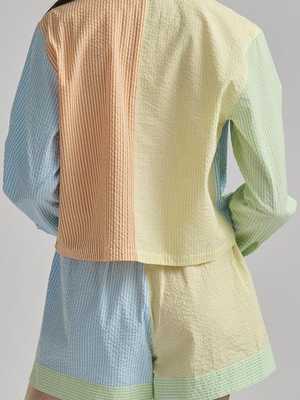 Polo Ralph Lauren Colour Block Seersucker Button Down Short Pyjama Set, Multi - view 2, Multi