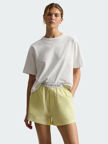 Polo Ralph Lauren Stripe Boxer Pyjama Shorts, White, Lemon Verbina