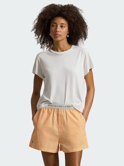 Polo Ralph Lauren Stripe Boxer Pyjama Shorts, White X Carrot Curl