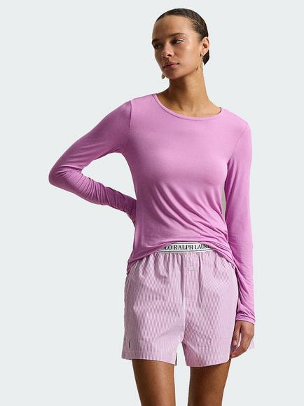 Polo Ralph Lauren Stripe Boxer Pyjama Shorts, White, Violet Meadow