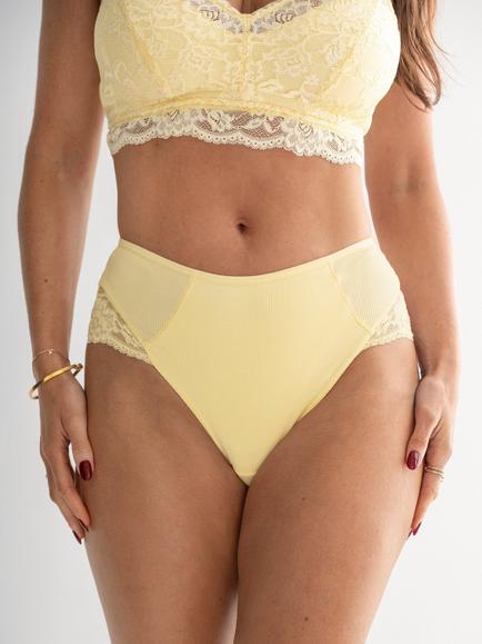 Pour Moi Love To Lounge Lace and Modal Rib Midi Knickers - view 2, Soft Lemon