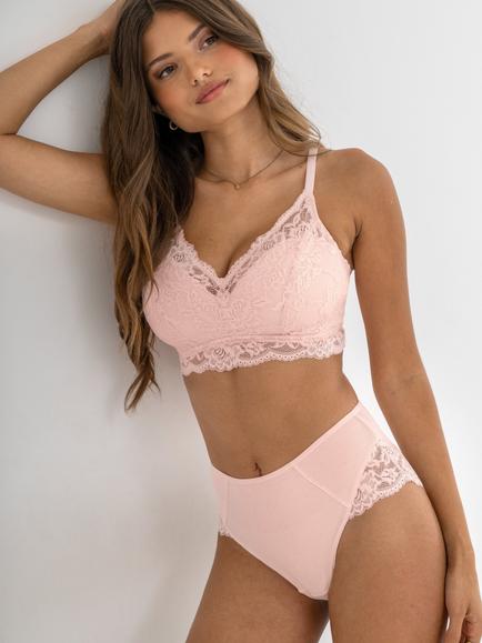 Pour Moi Love To Lounge Lace and Modal Rib Midi Knickers, Soft Pink