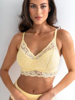 Pour Moi Love To Lounge Lace & Modal Rib Non-Wired Bra, Soft Lemon