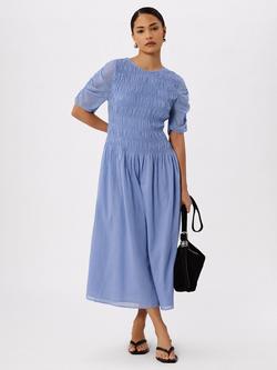 Whistles Avery Ruched Smocked Dress, Pale Blue, Pale Blue