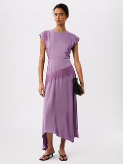 Whistles Lace Insert Asymmetric Dress containing LENZING™ ECOVERO™ Viscose, Lilac