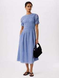 Whistles Petite Avery Ruched Smocked Dress, Pale Blue, Pale Blue