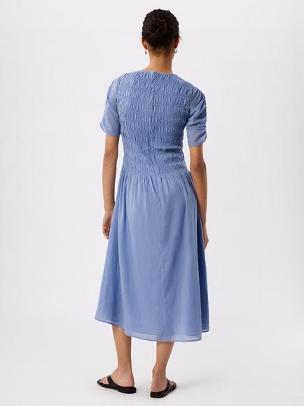 Whistles Petite Avery Ruched Smocked Dress, Pale Blue - view 2, Pale Blue