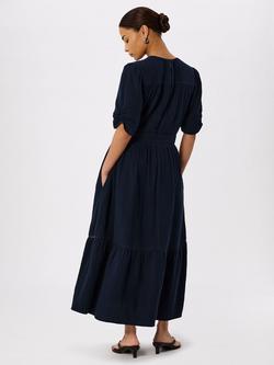 Whistles Petite V-Neck Textured Midi Dress, Navy - view 2, Navy