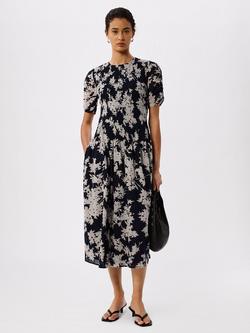 Whistles Shadow Floral Avery Midi Dress, Navy/Multi, Navy/Multi