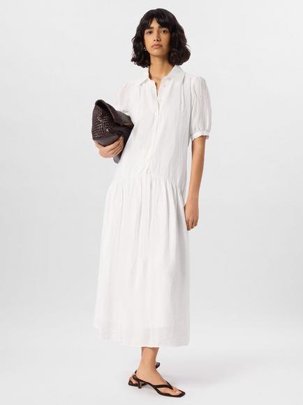 Whistles Textured Drop Waist Midi Shirt Dress containing LENZING™ ECOVERO™ Viscose, White